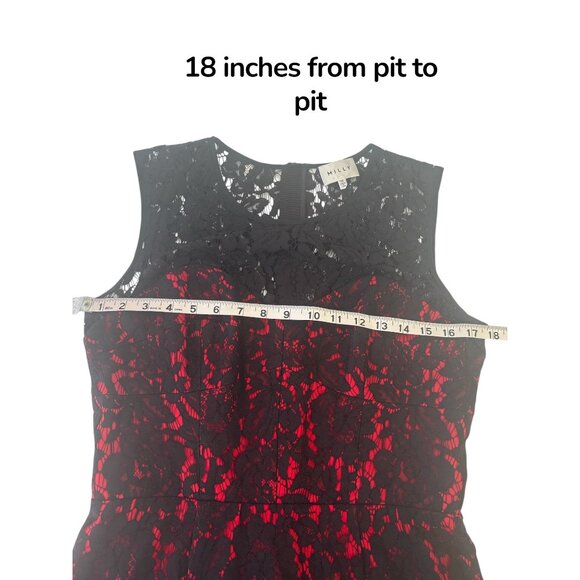 Milly Black Red Lace Sleeveless Midi Dress Size 10 Made in USA Floral Overlay Co - Picture 10 of 12